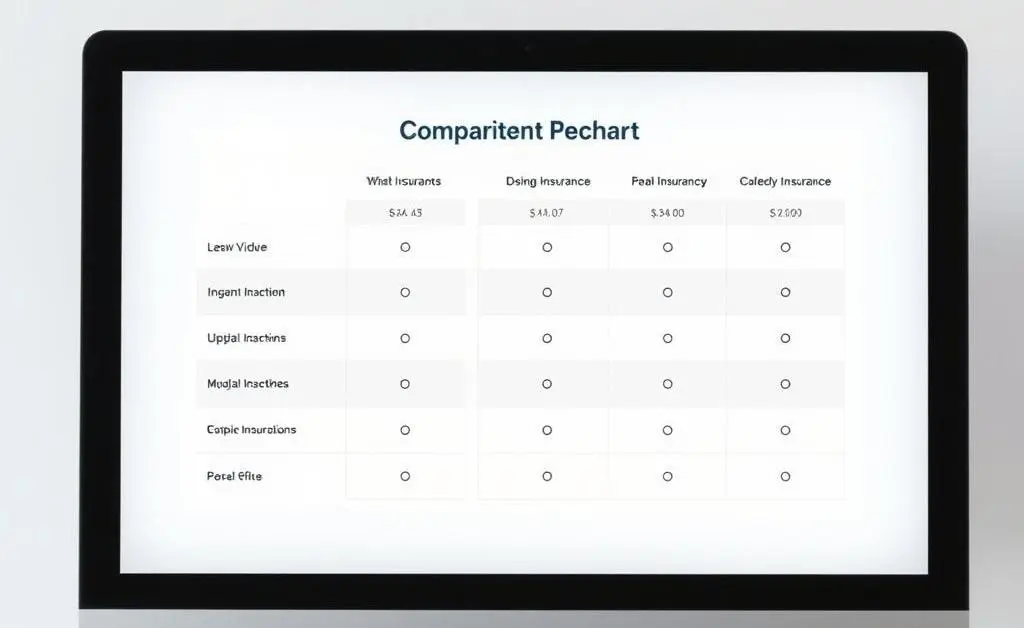 Insurance comparison chart on a screen.