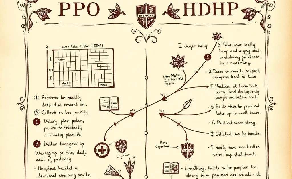 Comparison chart of PPO and HDHP showing key features and differences