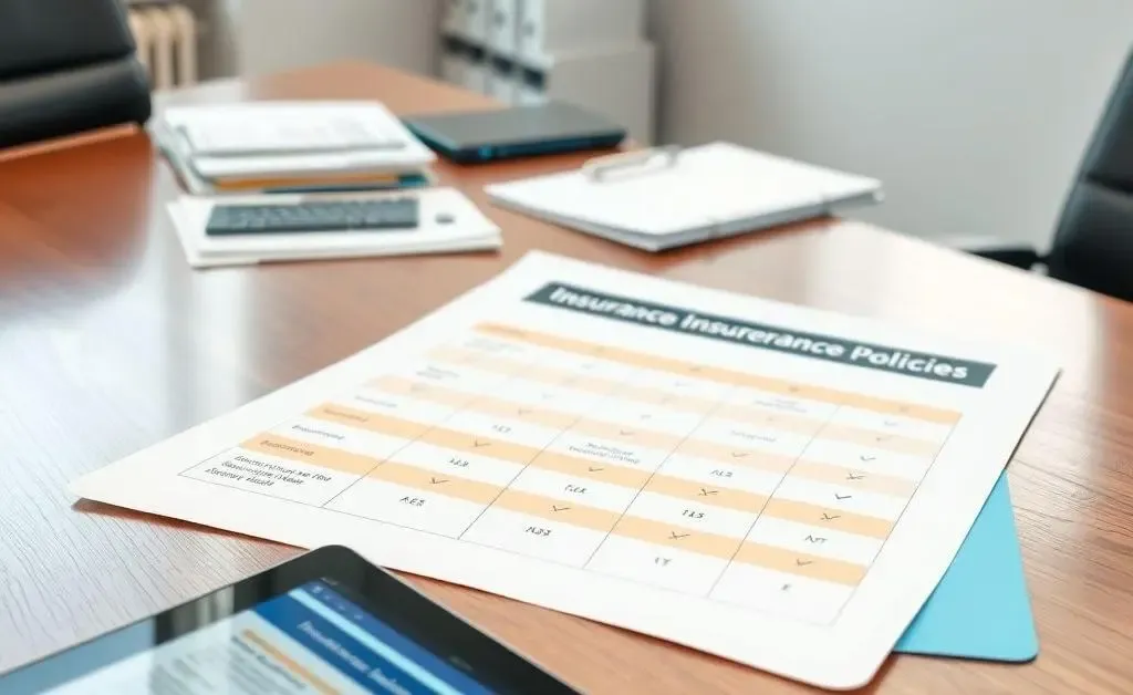 An organized checklist comparing different insurance plans on a wooden desk.