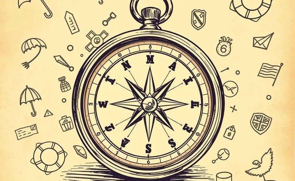 Illustration of a compass on a map with insurance icons
