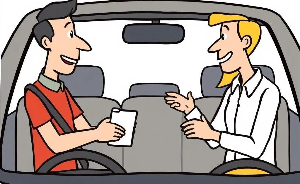 Cartoon conversation between two people discussing car insurance options.