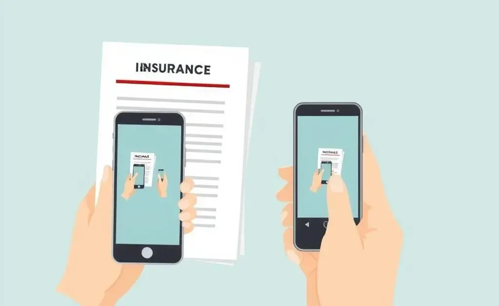 Illustration of a hand holding insurance documents and a smartphone