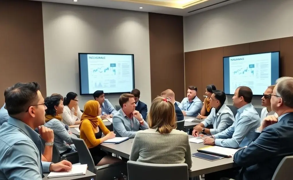 Group of insurance brokers attending an educational session, taking notes.