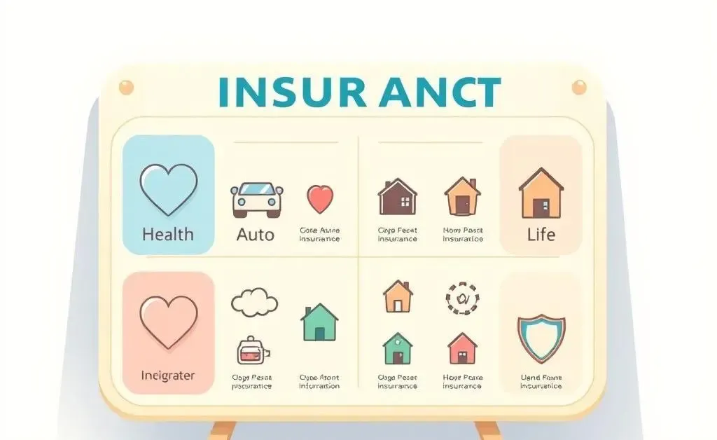 Friendly illustration of a chart explaining different types of insurance with simple icons.
