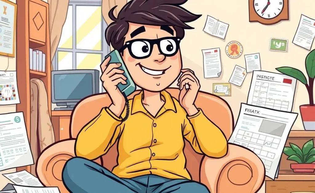 Relaxed person talking on the phone with insurance documents