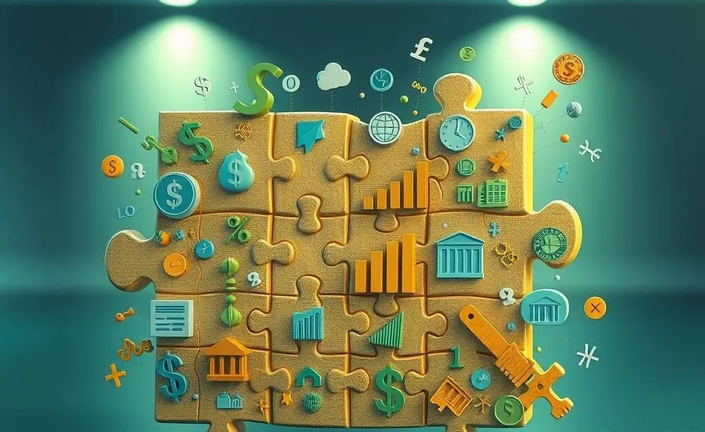 A jigsaw puzzle with financial symbols representing the complexity of insurance