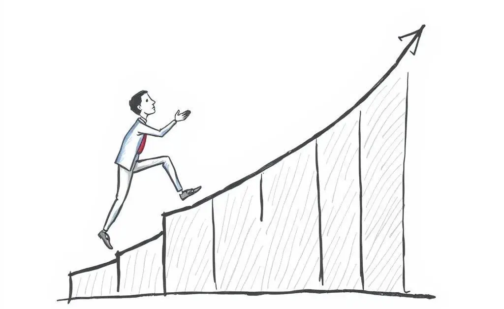 Drawing of someone climbing a graph representing the learning curve in insurance broking.