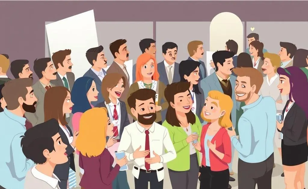A lively networking event with various professionals interacting.