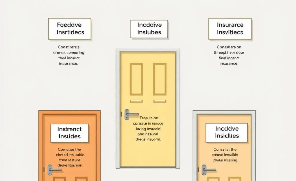 Multiple doors labeled with different insurance options