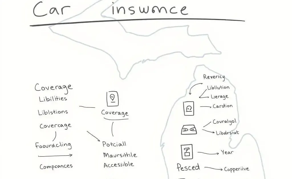 A simple, hand-drawn style chart showing different car insurance options available in Michigan.
