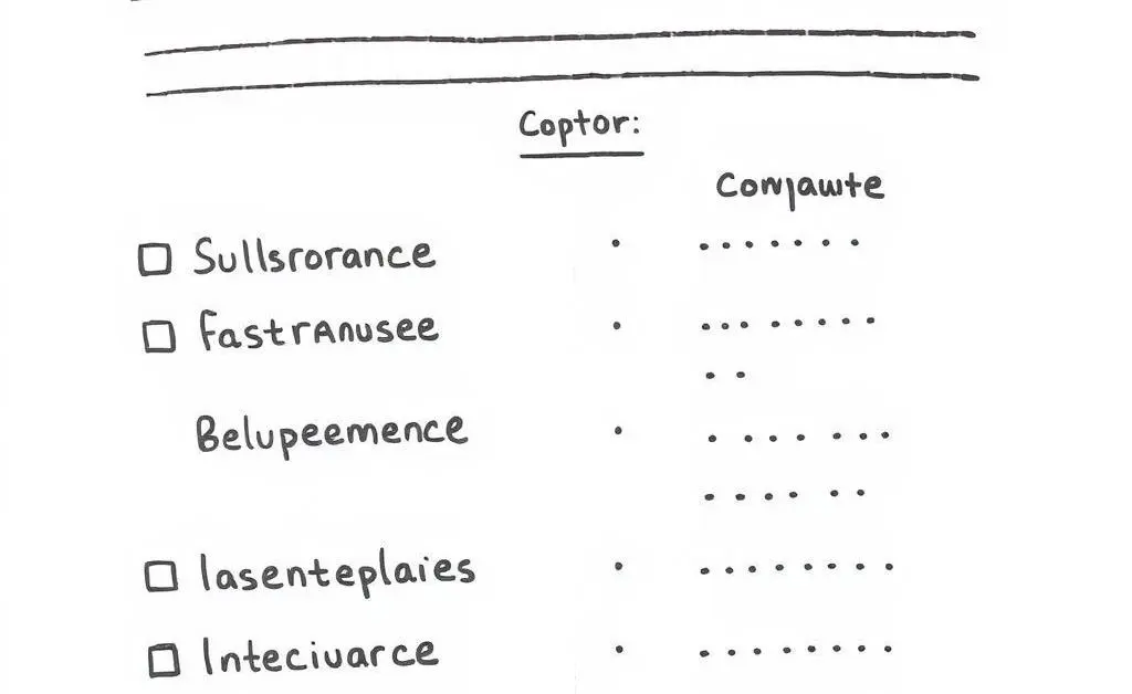 A checklist comparing different insurance options