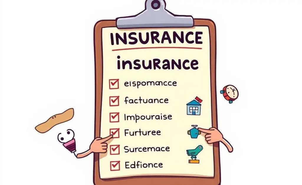A cartoon-style checklist of different insurance options on a clipboard