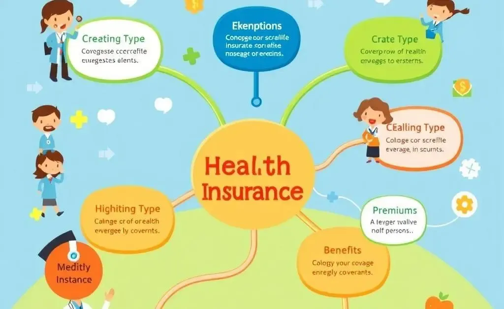 A cartoon-style flowchart showing different health insurance options.