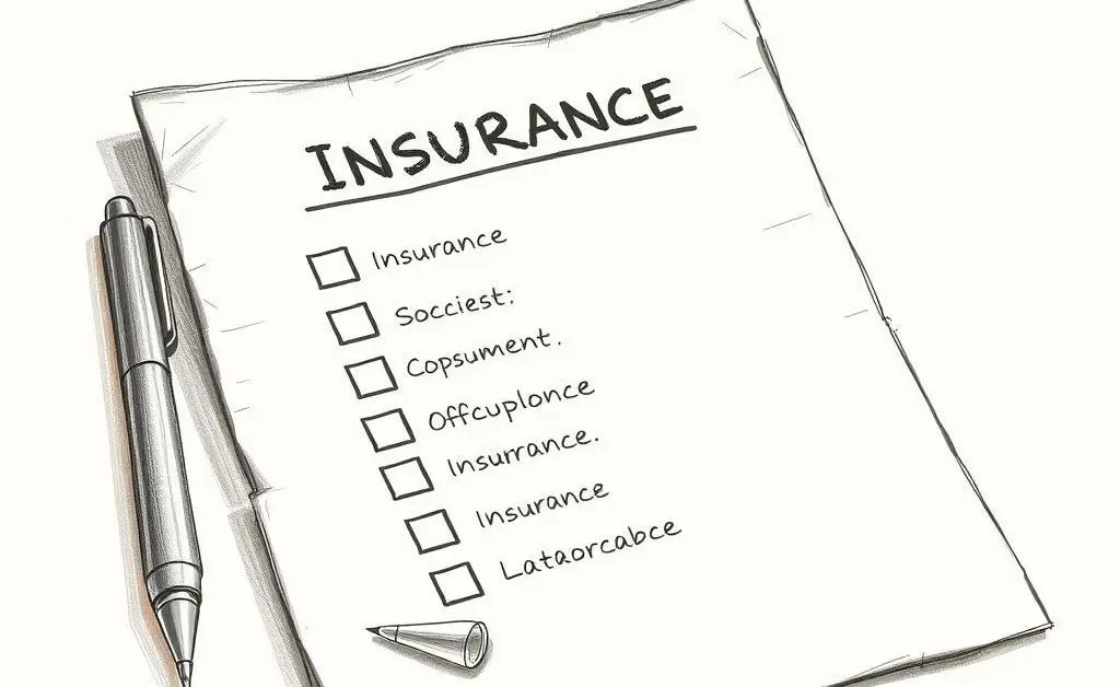 A checklist of insurance paperwork with a pen beside it.