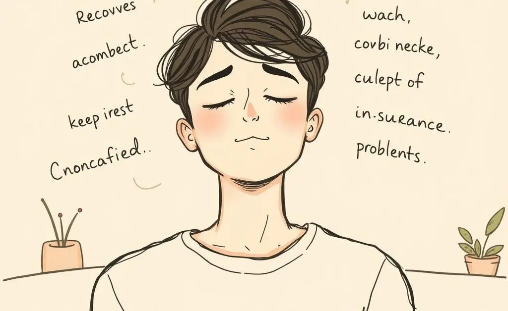 A person feeling relaxed and calm after solving insurance issues, depicted in a hand-drawn aesthetic