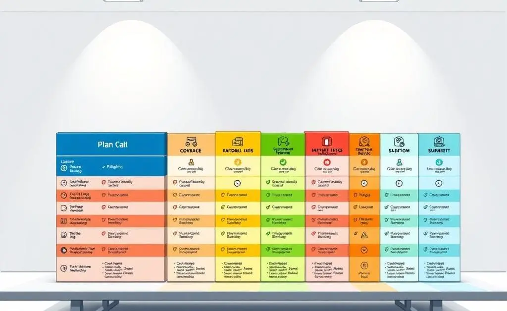 Illustration of various car insurance plans being compared side by side