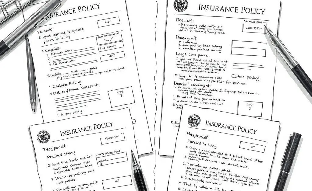 Hand-drawn illustration comparing different insurance policy documents