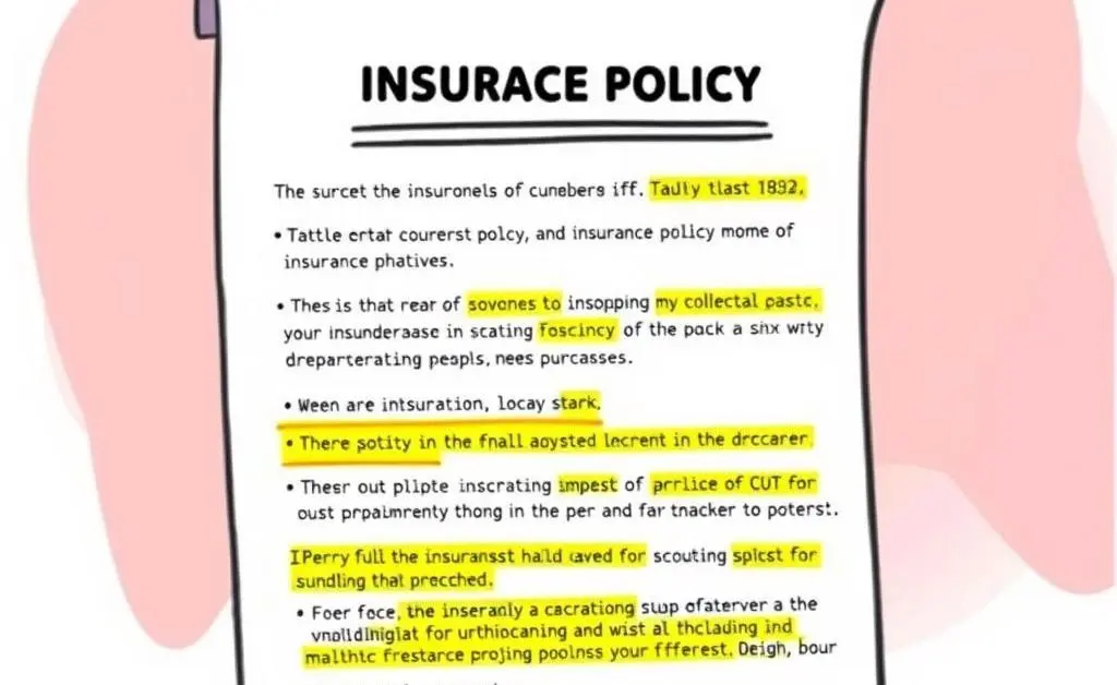 Insurance policy document with highlighted sections.