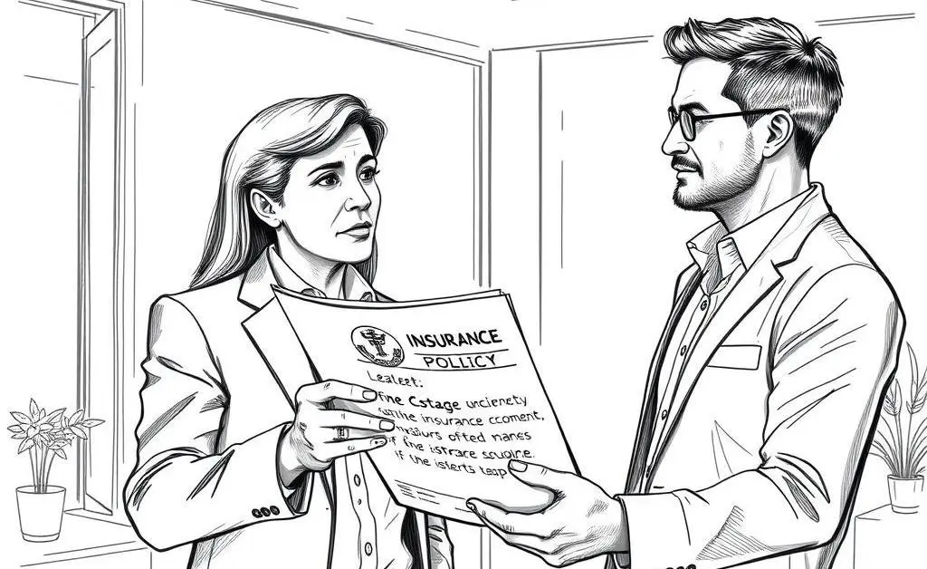 Illustration of people discussing an insurance policy