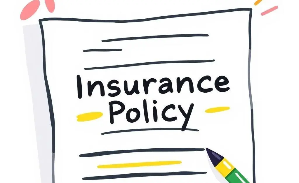 Illustration of a document with 'Insurance Policy' visible and colorful notes around it.
