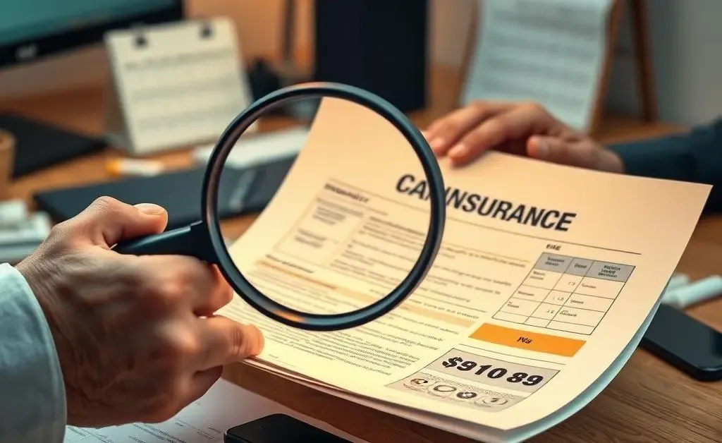 A close-up of someone reviewing their car insurance policy with a magnifying glass.