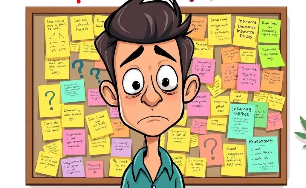 A cartoon of a person standing puzzled in front of a bulletin board filled with question marks