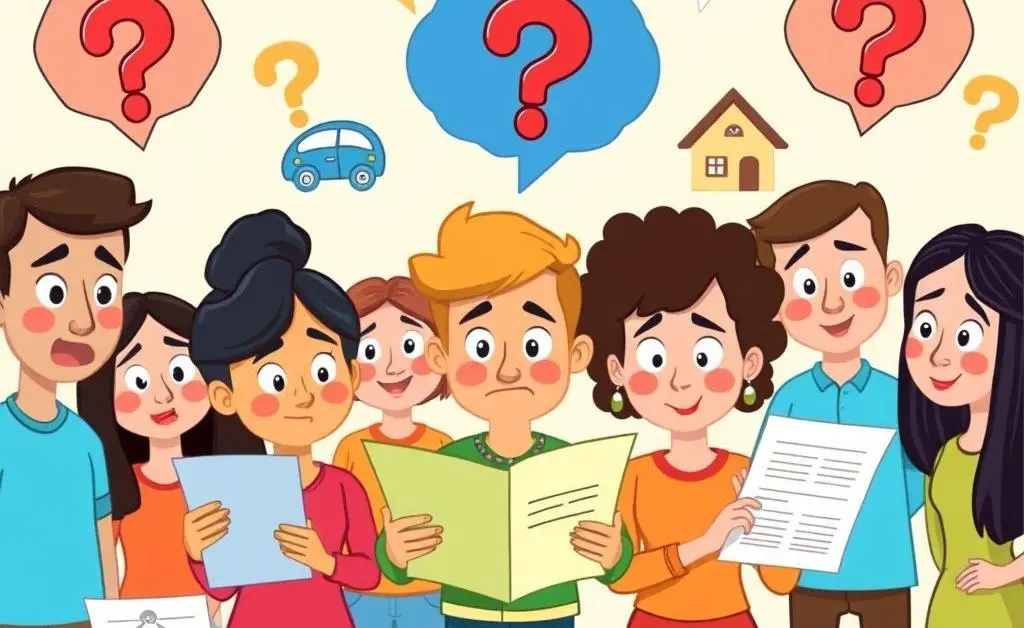 People with question marks above heads looking at insurance policies