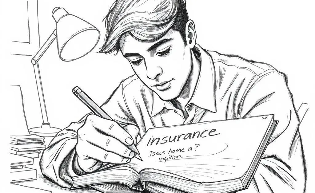 Hand-drawn image of a person jotting down insurance questions on a notepad.