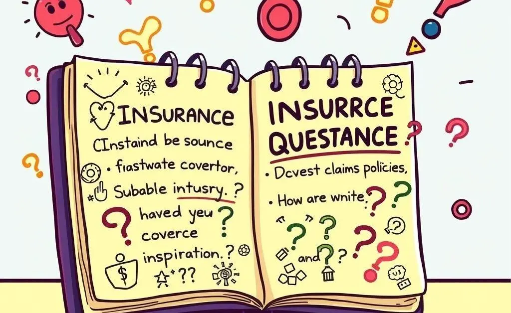 Cartoon-style depiction of a notepad filled with common insurance questions.