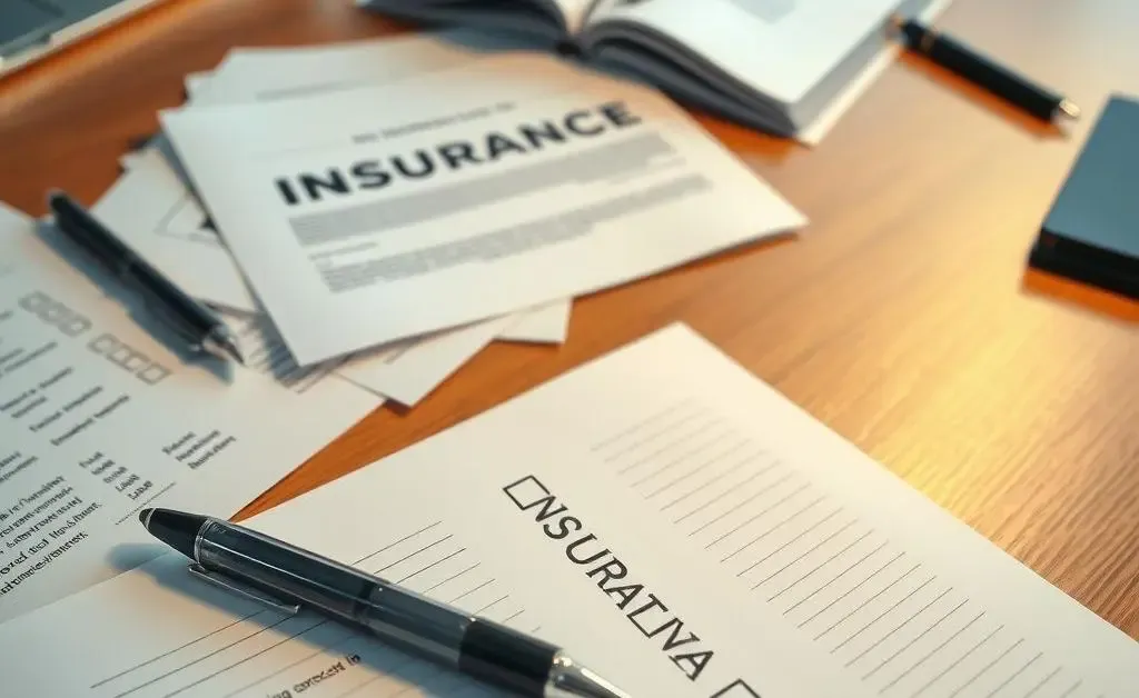 A checklist with a pen and insurance documents on a desk.