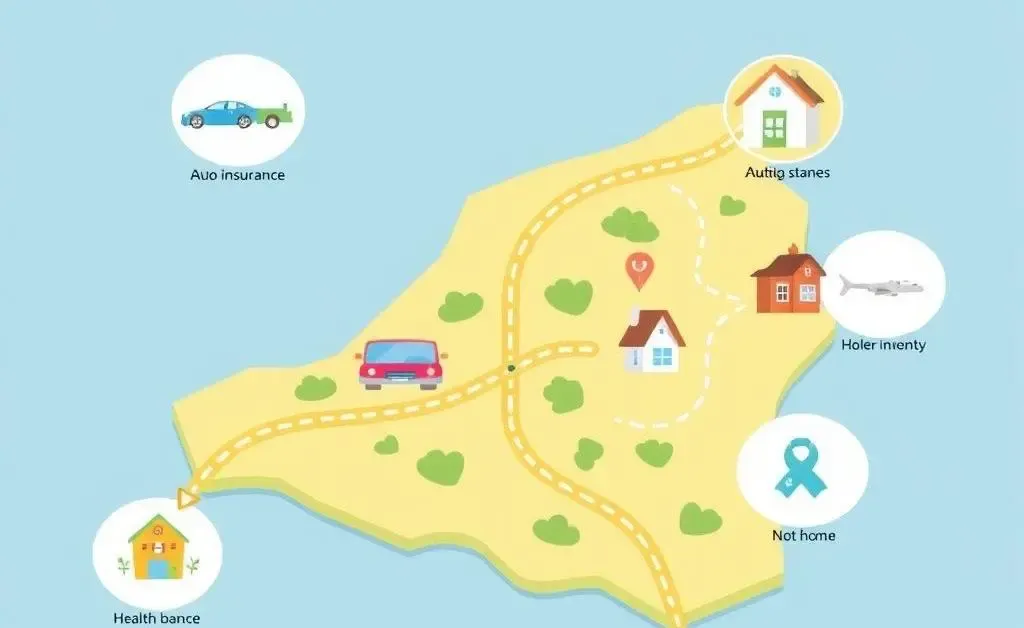 A cartoon map showing a clear path through various insurance types
