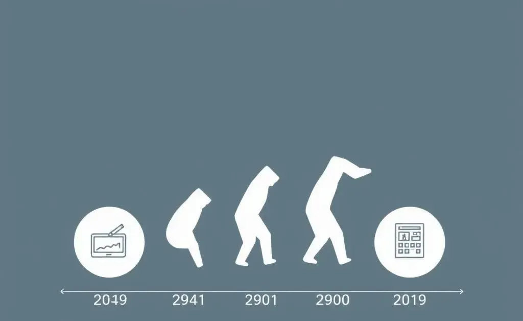 A modern, minimalist graphic showing the evolution of insurance technology over the years.