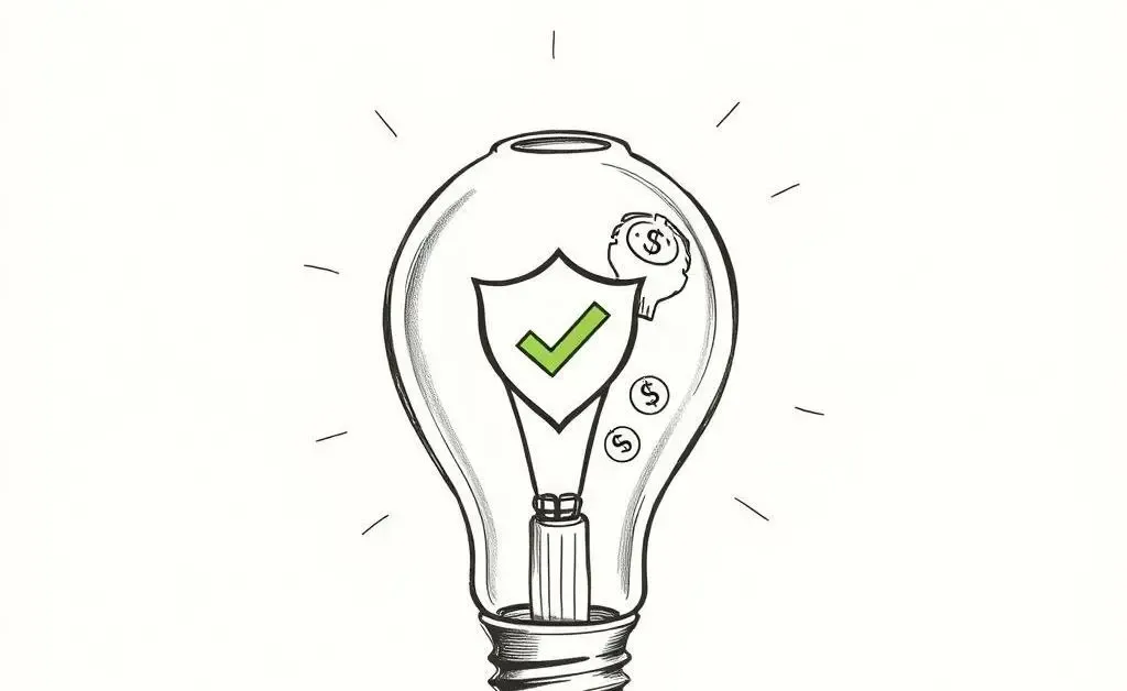 A light bulb with symbols like a checkmark and shield representing insurance insights.