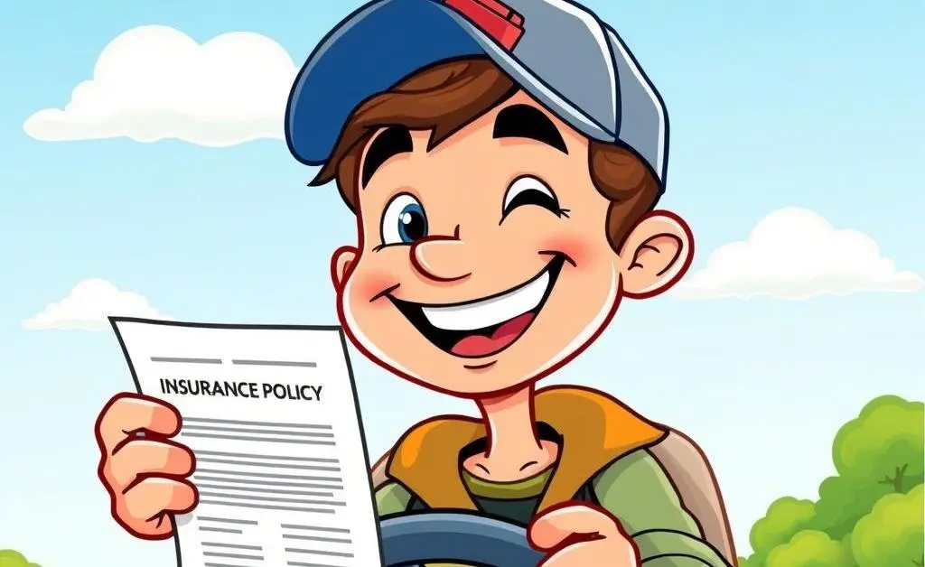 Cartoon of a happy driver with insurance document