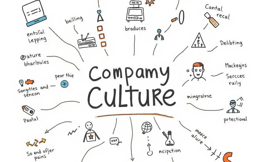 Hand-drawn map showing elements of a company's culture in a fun, interactive way.