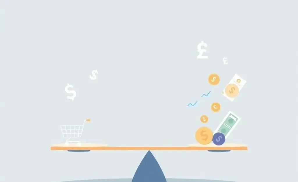 Scales balancing interest rates on one side and expenses on the other in a clean, simple style.