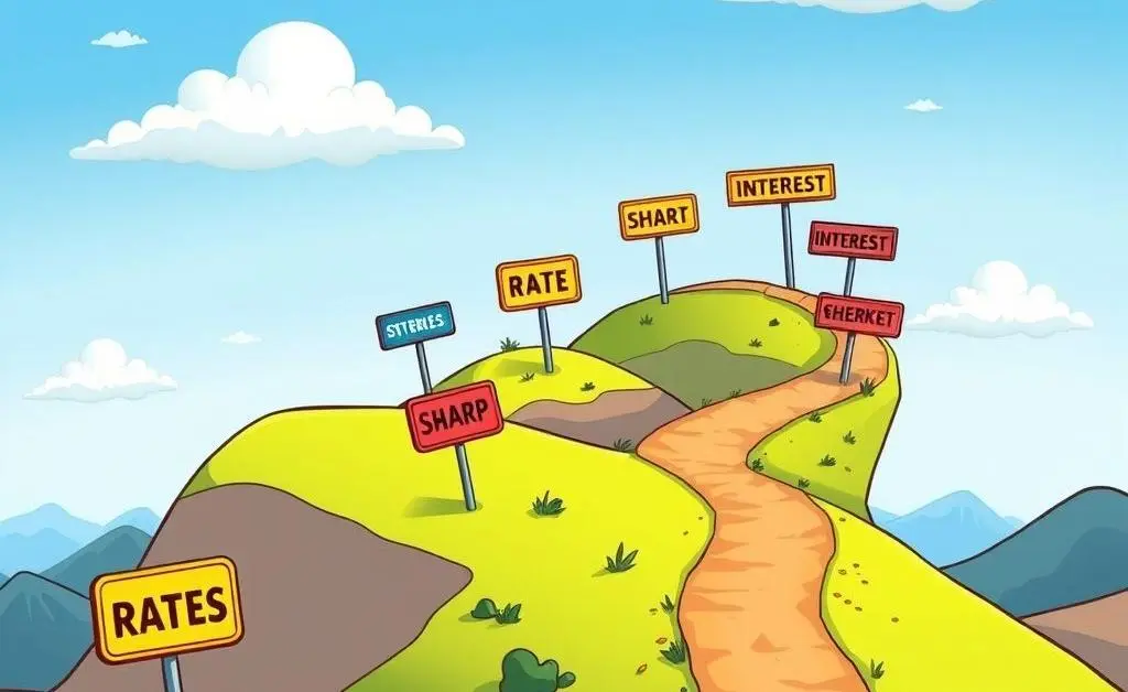 Cartoon path illustrating interest rate changes.