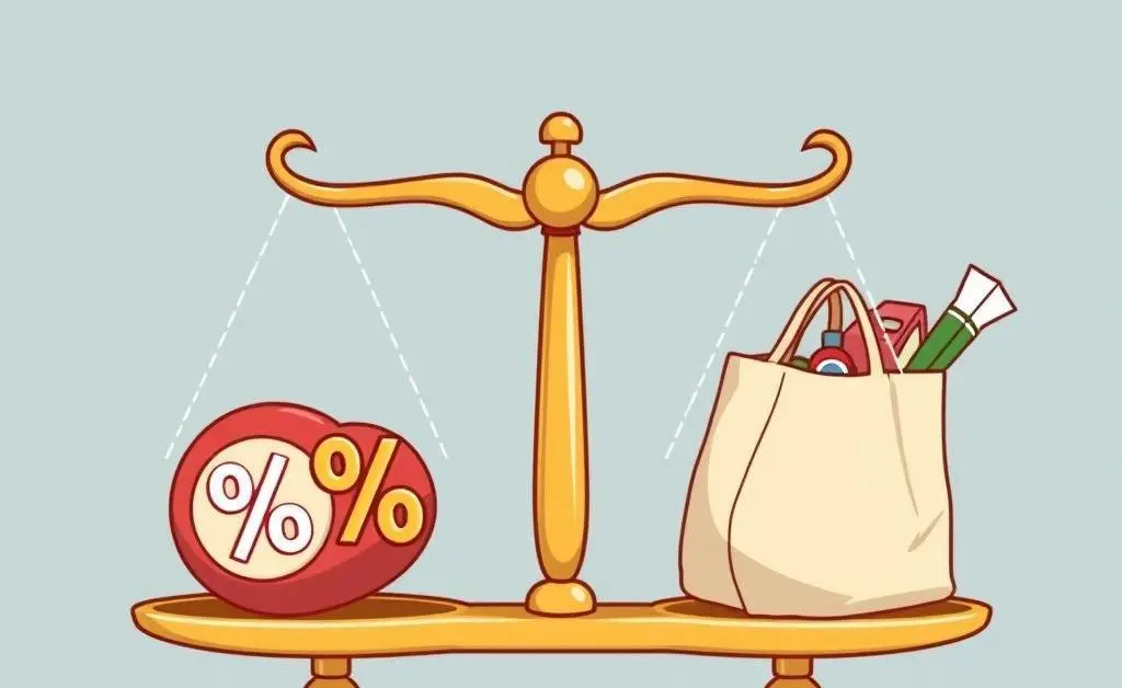 Balancing scale showing interest rates versus everyday expenses.