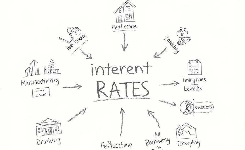 Diagram explaining the effect of interest rates on different sectors