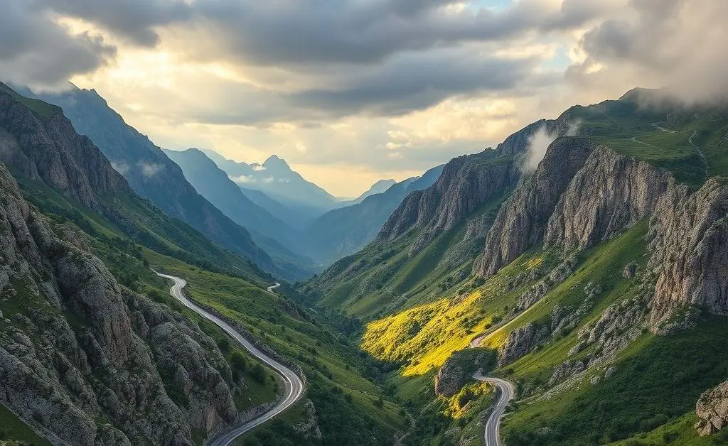 A winding mountain road symbolizing the ups and downs of interest rates.