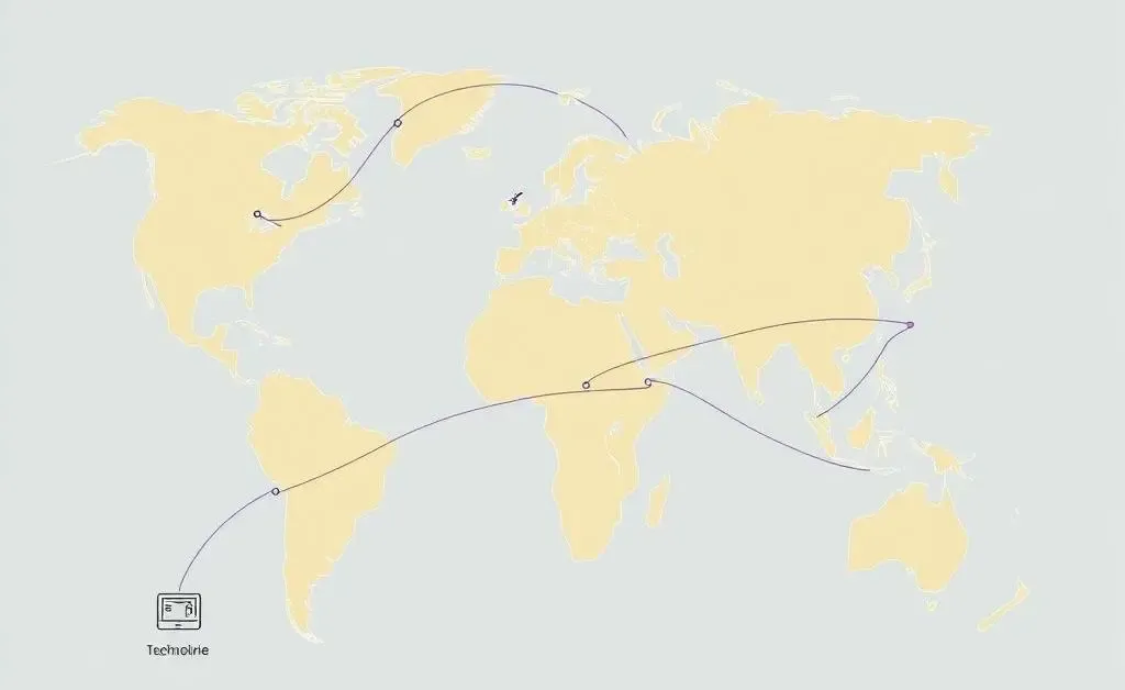 Illustration of international trade routes connecting tech hubs across the globe
