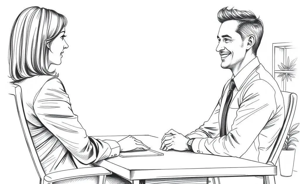 Interviewer smiling at a candidate across the desk