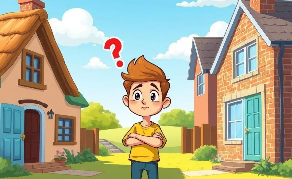 Person choosing between two houses, thinking intuitively