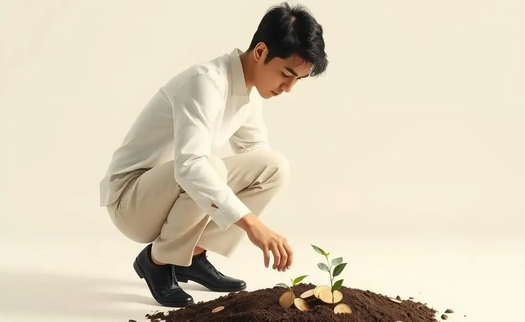Planting coins as symbolic investing.
