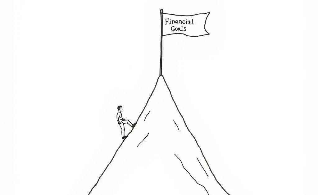Person climbing a mountain labeled Financial Goals