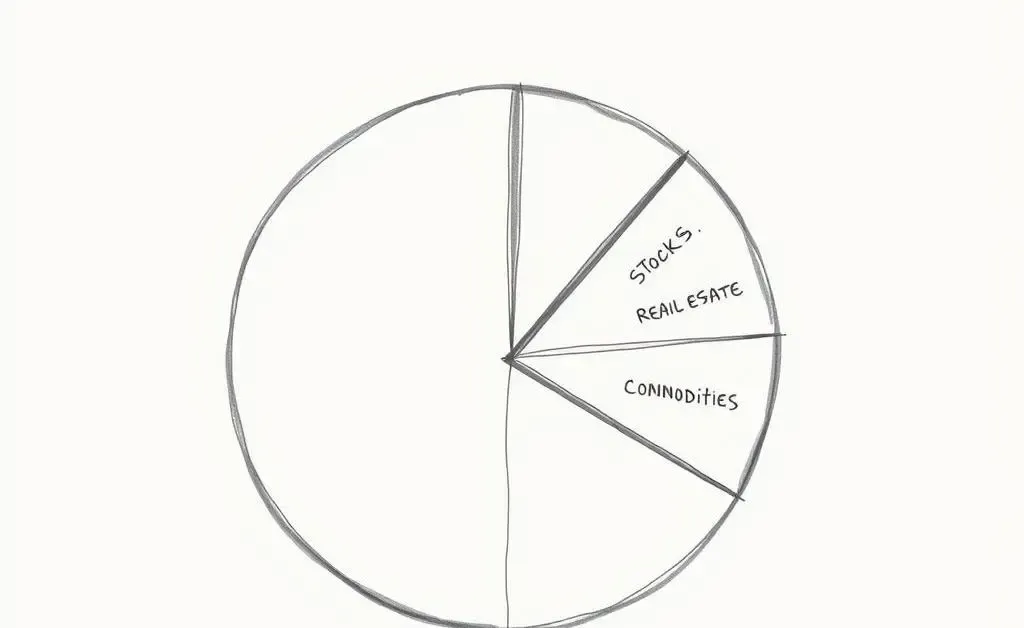 A simple, hand-drawn pie chart illustrating different asset allocations for an investment portfolio.
