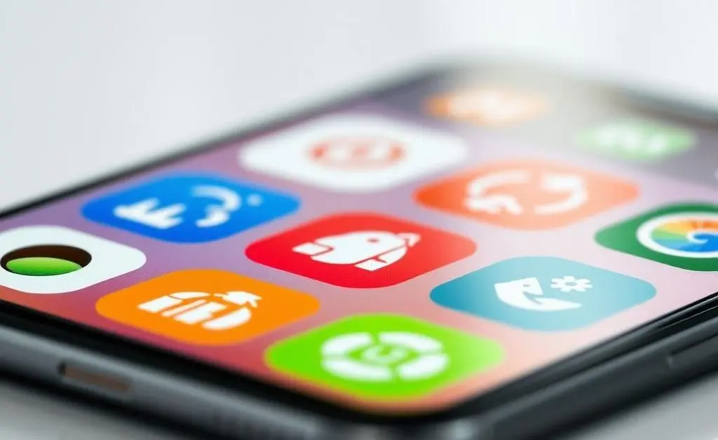 A smartphone screen displaying popular investment app icons with cheerful colors.