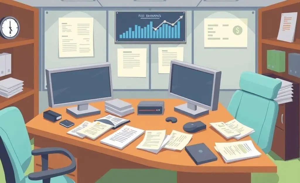 A busy investment banking desk