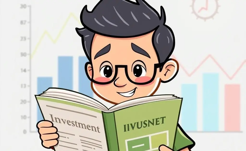 Cartoon-character reading an investment guide