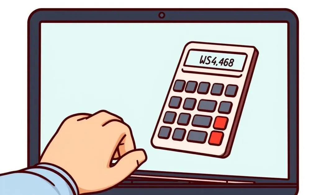 A cartoon-style image of a person using a laptop with an investment calculator open.